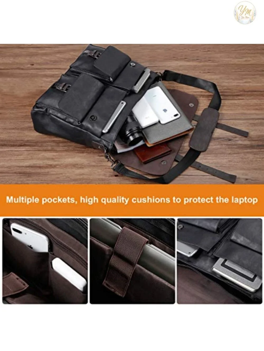 Vintage Laptop Messenger Bag 15.6 inch Water-resistant PU Leather Satchel